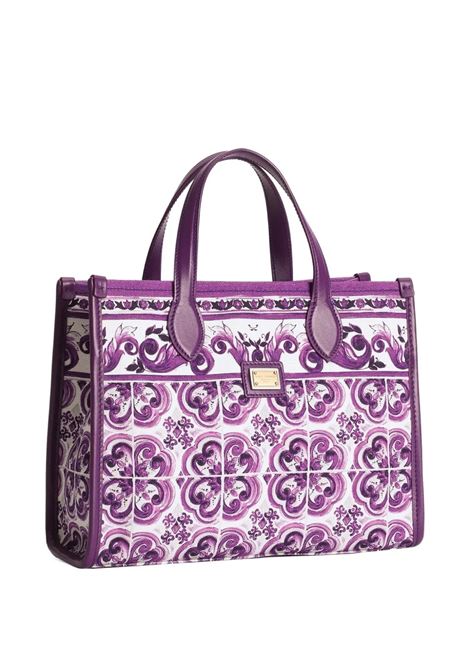 Borsa a Mano in Canvas Stampato Maiolica Viola DOLCE & GABBANA KIDS | EB0252-A7131I03TN